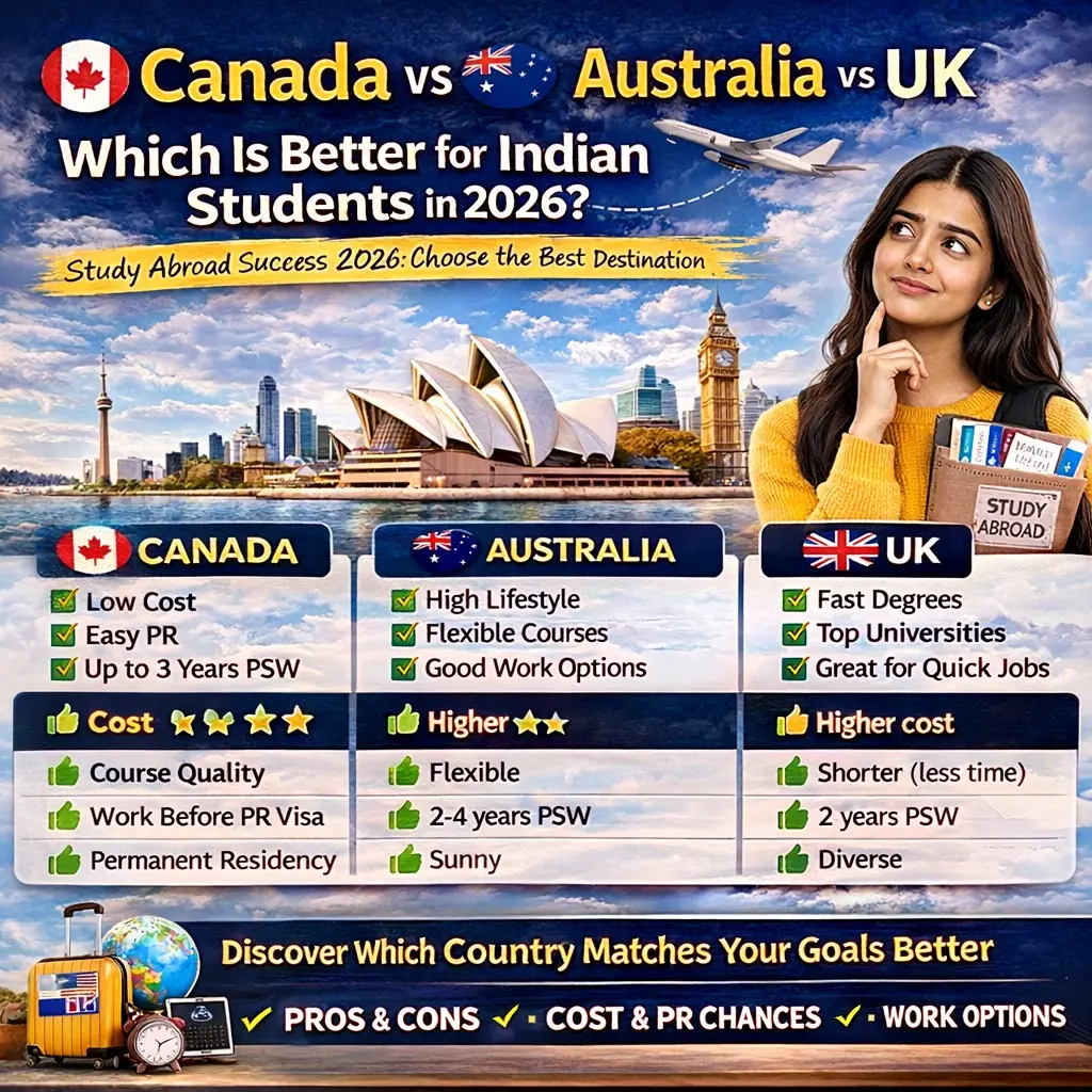 Canada vs Australia vs UK for Indian Students in 2026: Which Country Is Best for You?