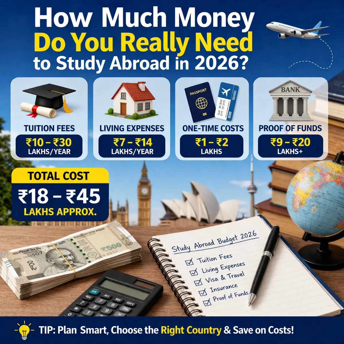 How Much Money Do You Really Need to Study Abroad in 2026? Complete Cost Breakdown